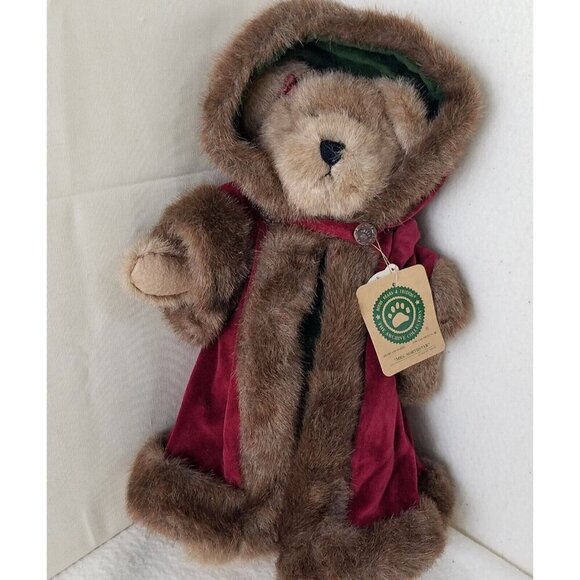 Boyds Bear Mrs. Northstar Fur Trimmed Burgundy Velvet Coat with Hood NWT 5-joint - Picture 1 of 13